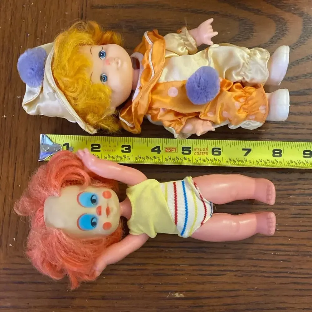 Vintage Clown Doll Lot BoBo 1970s Rubber Dollies Red Orange Hair Pom poms